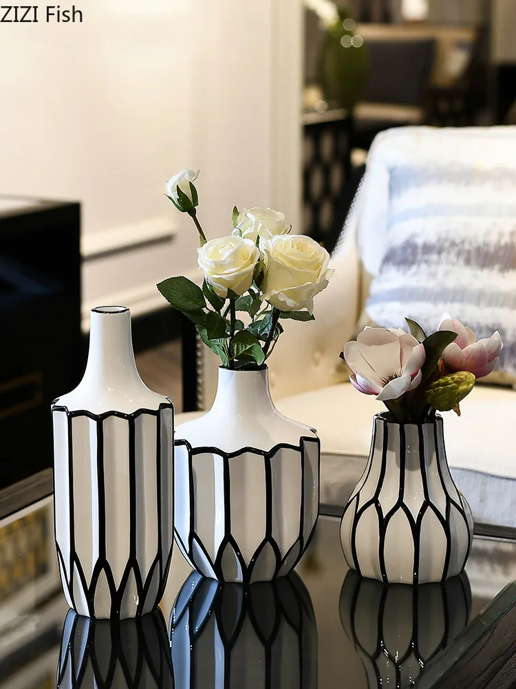 Creative Nordic ceramics Black and white vase geometric Decorative ornaments Flower arrangement Modern home decorations wedding | Дом и сад