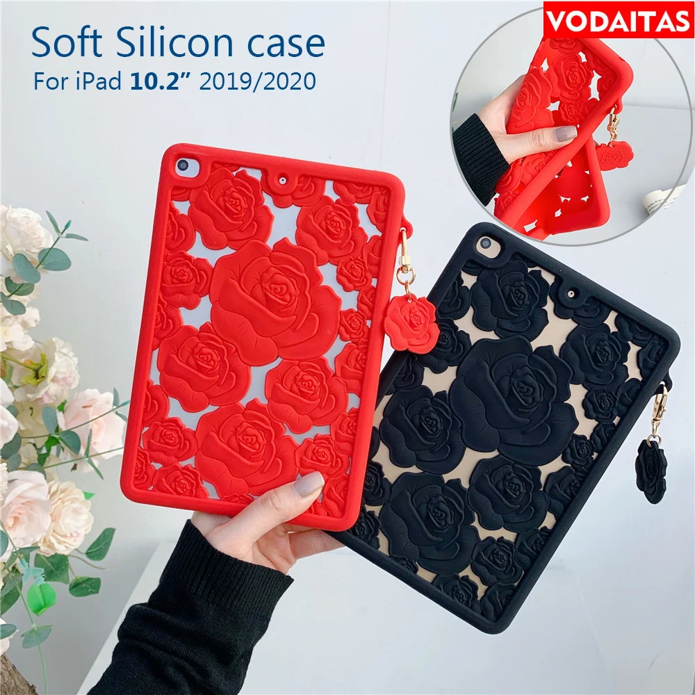 

Fashion rose Tablet Case For iPad 10.2 2019/2020 7th/8th Generation Silicon Stand Tablet Cover for ipad 2020 A2270/A2428/A2430