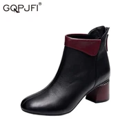 ins black round head cortex martin boots autumn winter thick heel women shoes nordic style back zipper fashion short tube boots