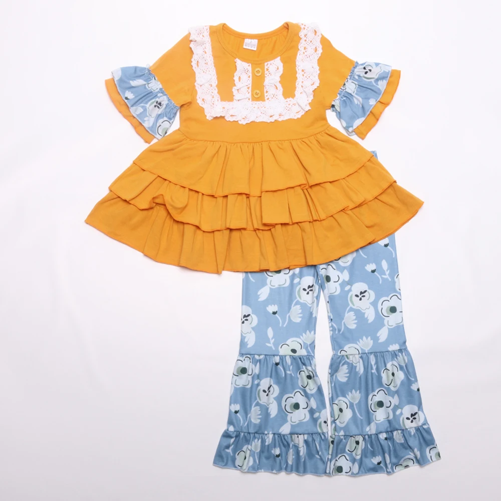 Оптовая продажа одежда для малышей хлопковое платье с рюшами и штаны маленьких
