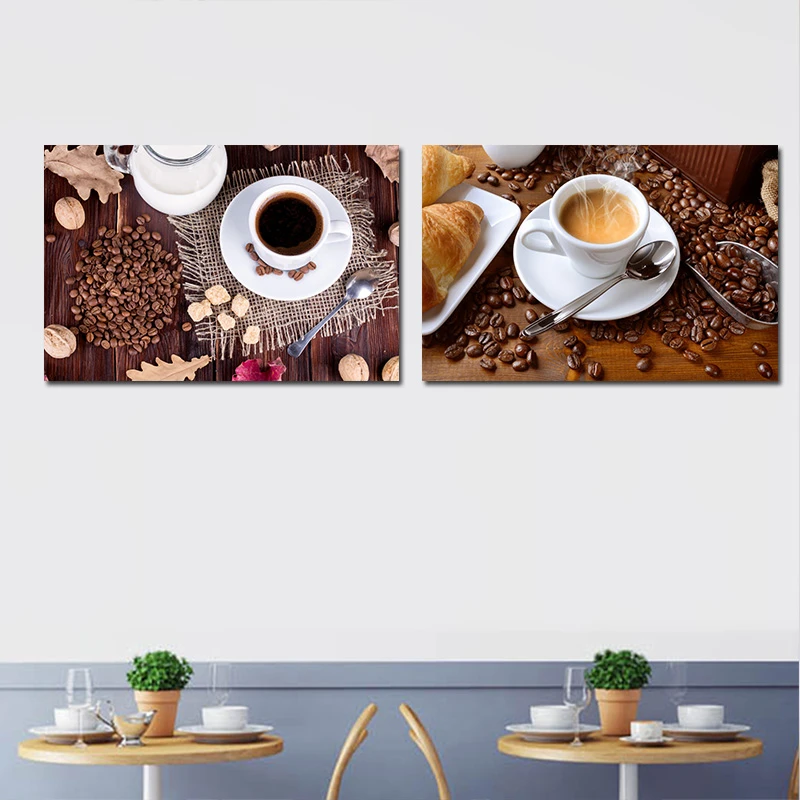 Настенные плакаты с кофейной чашкой и кофейными зернами большие романтические