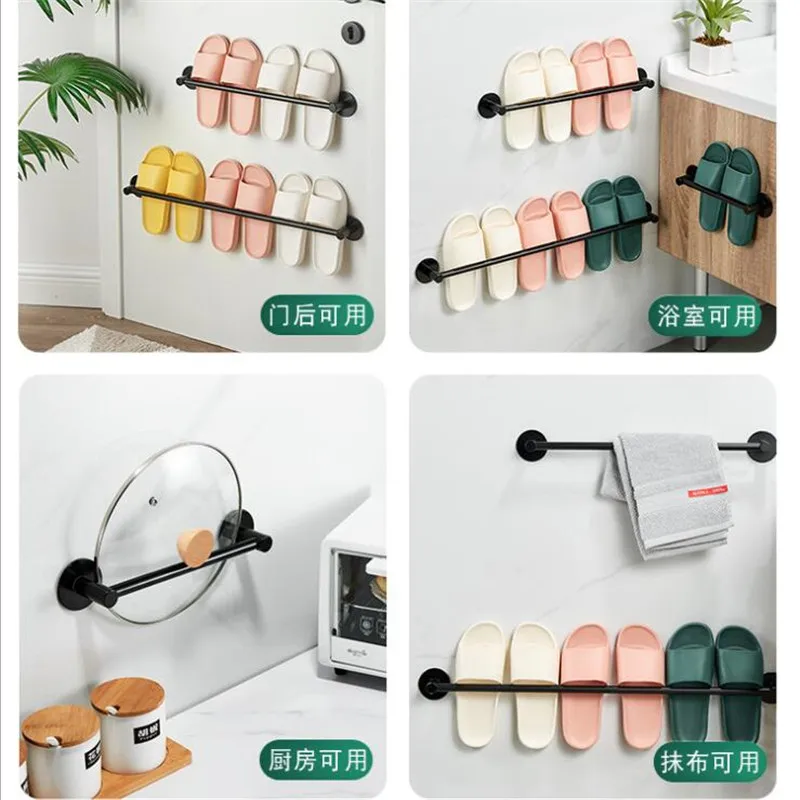 Органайзер для ванной комнаты стойка тапочек черный настенный держатель