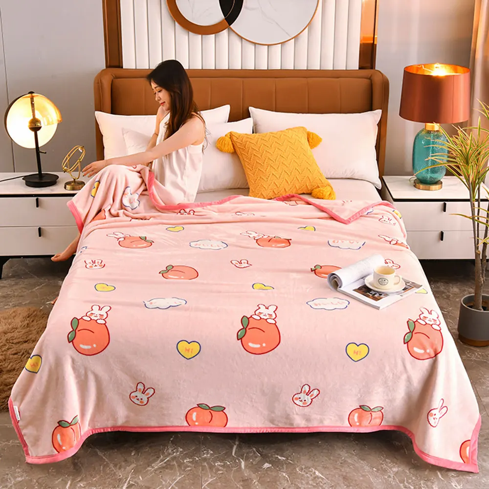 

Svetanya Orange Peach Fruits Print Summer Double-side Blankets Throws Plaids Flannel Coral Fleece Microfiber Bedsheet Nap