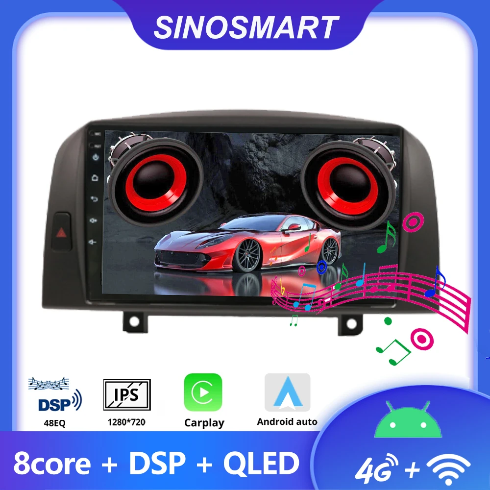 

Sinosmart Car GPS Navigation Radio for Hyundai Sonata 2004-2009 2din 2.5D IPS/QLED Screen 8 Core,DSP