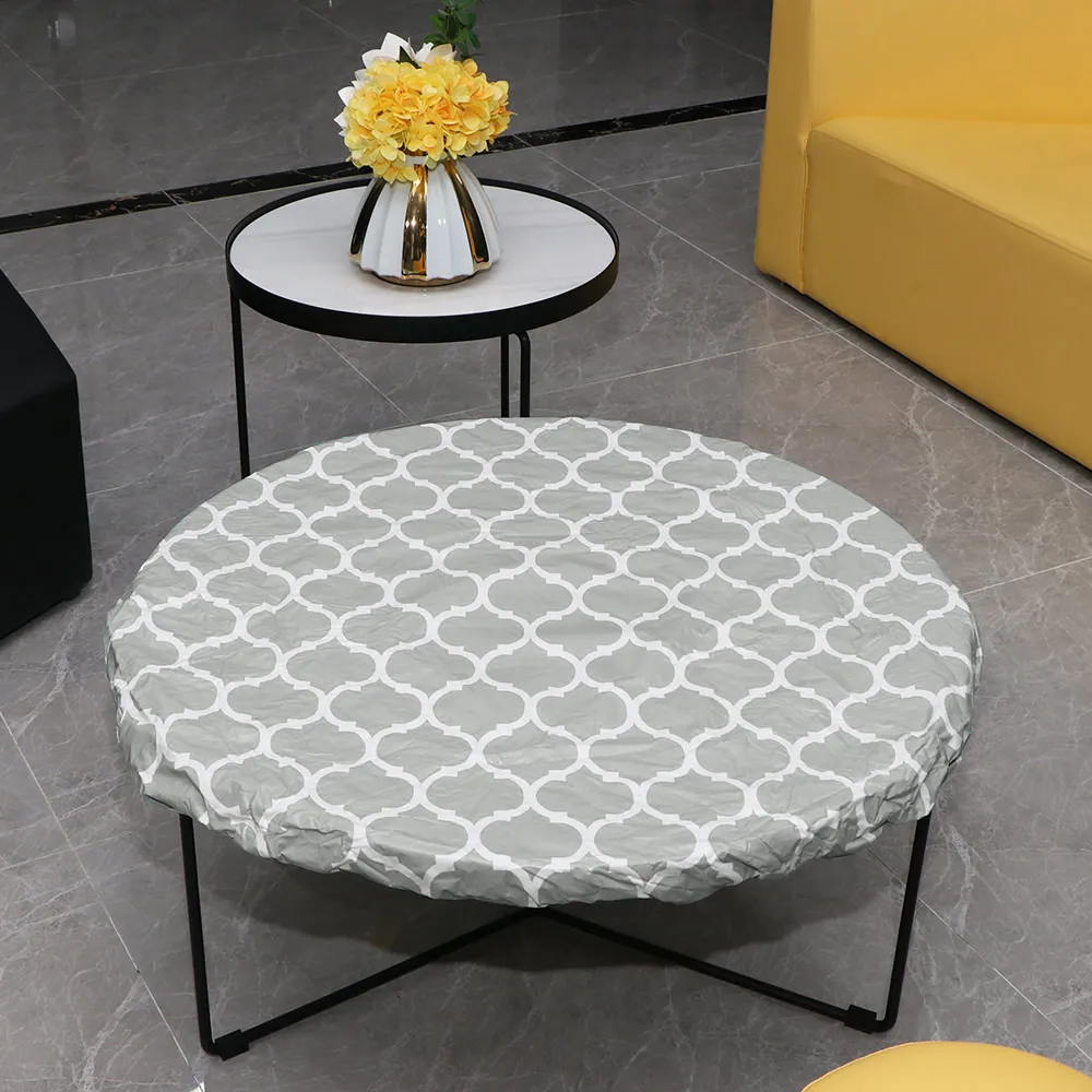 

Outdoor Patio Round Fitted Vinyl Tablecloth, Flannel Backing, Elastic Edge, Waterproof Wipeable Plastic Cover 9colors Anti-Wind