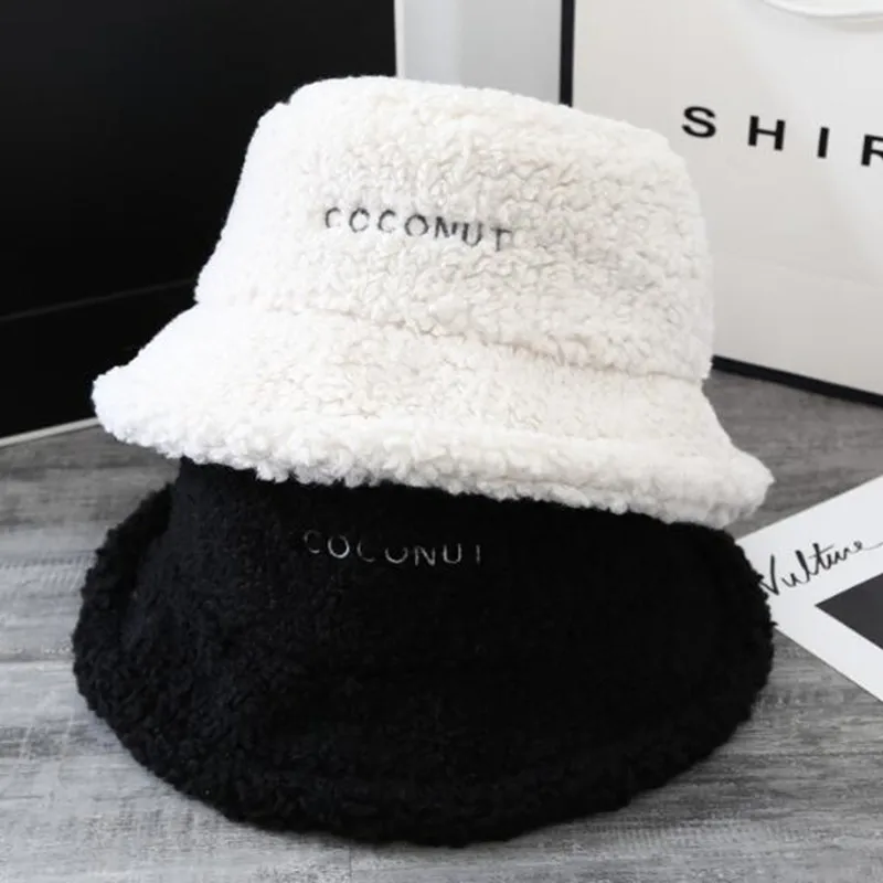

2021 Spring New Lamb Wool Warm Bucket Hats For Women Elegant Fleece Girl Hip Hop Hat ins Trend Cap Novelty Female Decorative Hat