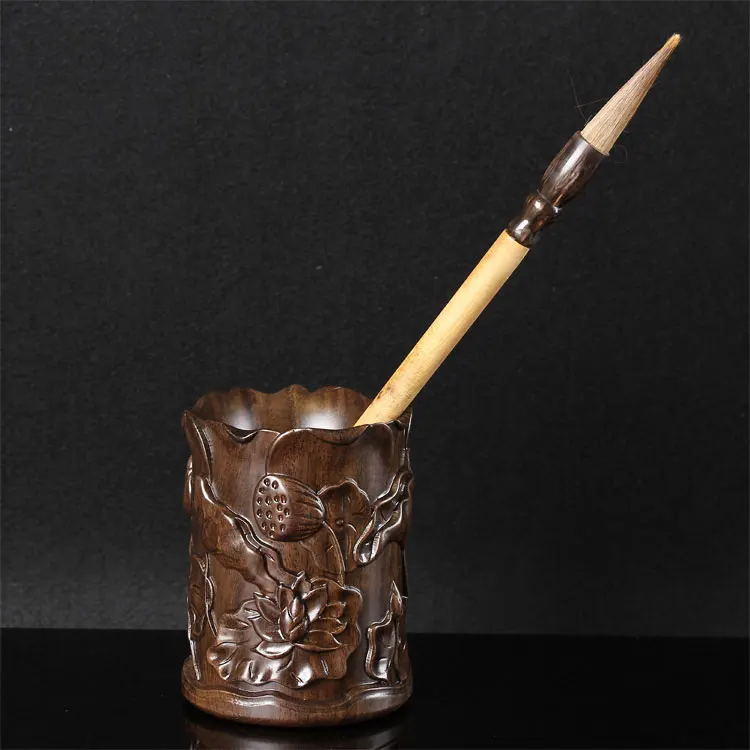 Черное дерево Лотос ручка держатель высокого класса твердой древесины резной