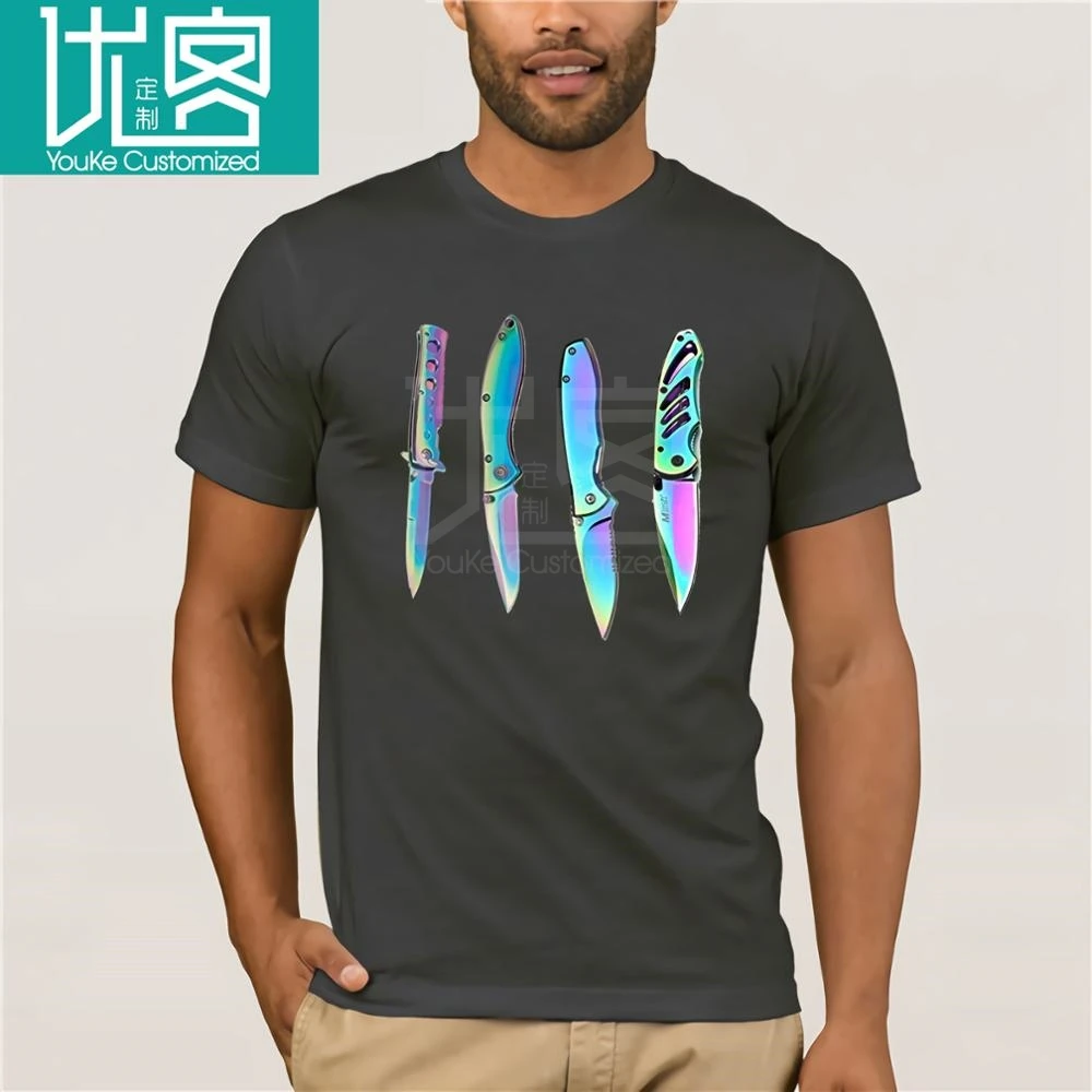 Футболка Радуга голографические ножи рубашка Ретро с коротким рукавом мужские