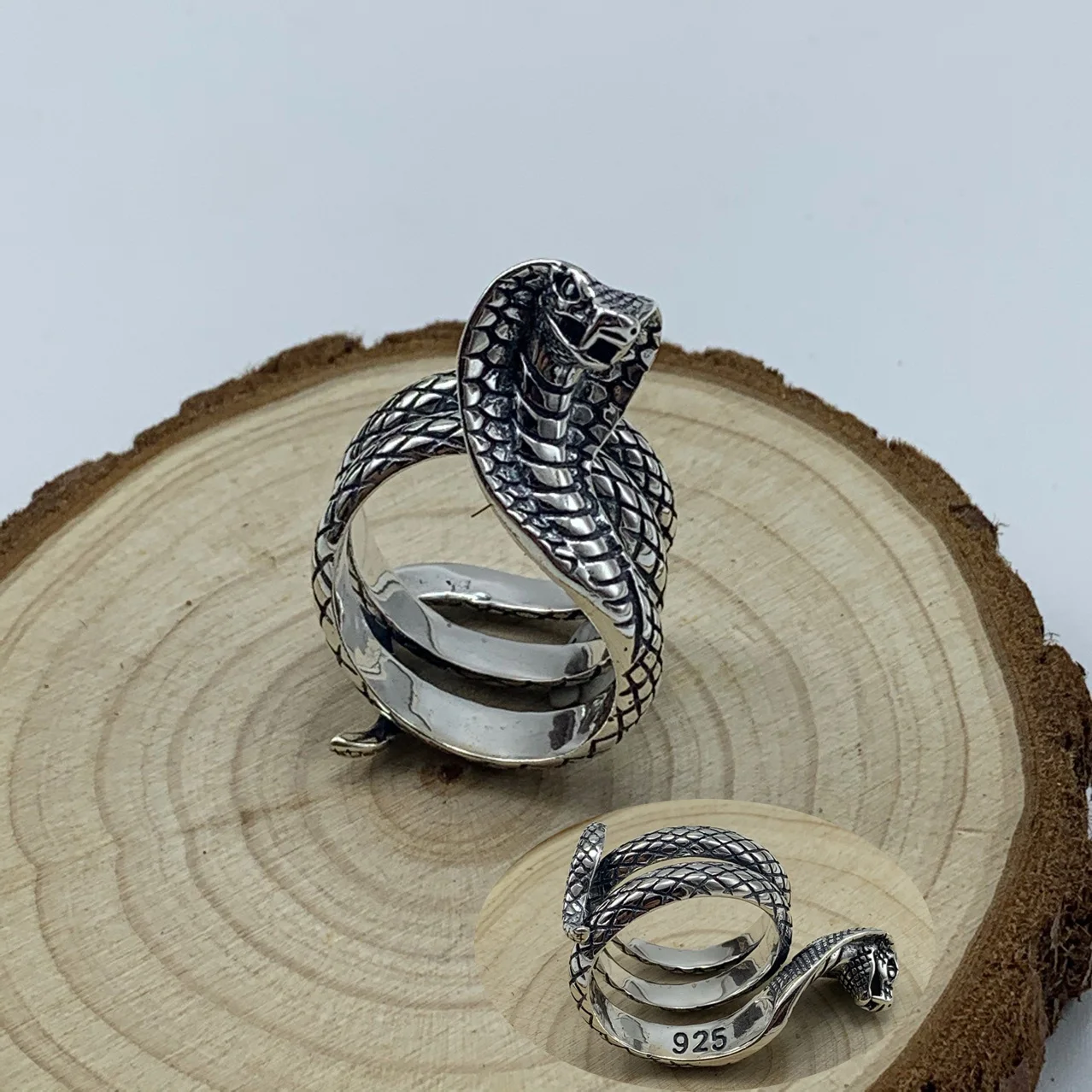 Кольцо в виде змеи из серебра 925 пробы стиле ретро|Кольца| |