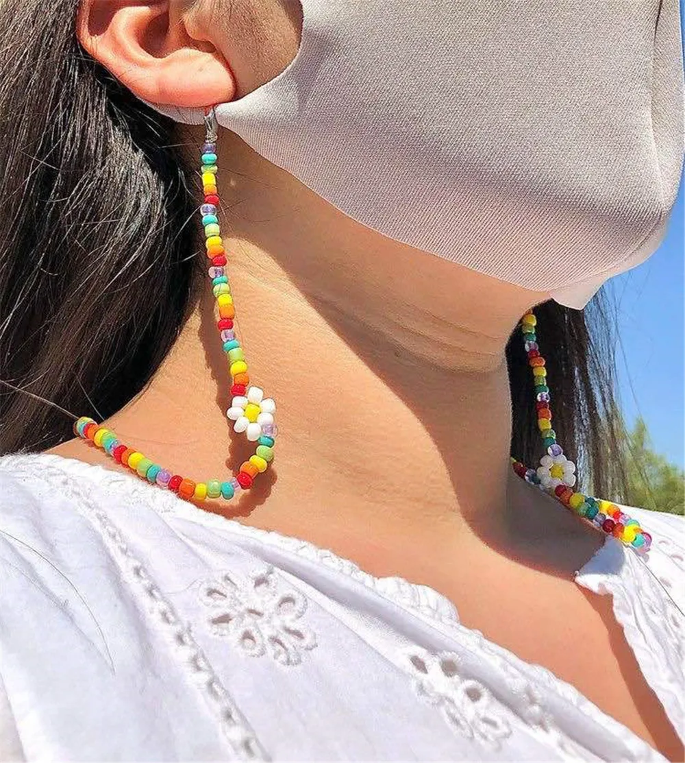 

Rainbow Colorful Beads Daisy Flower Sunglasses Chains Necklace Reading Glasses Cord Holder Strap Rope for Eyewear Face Mask Band