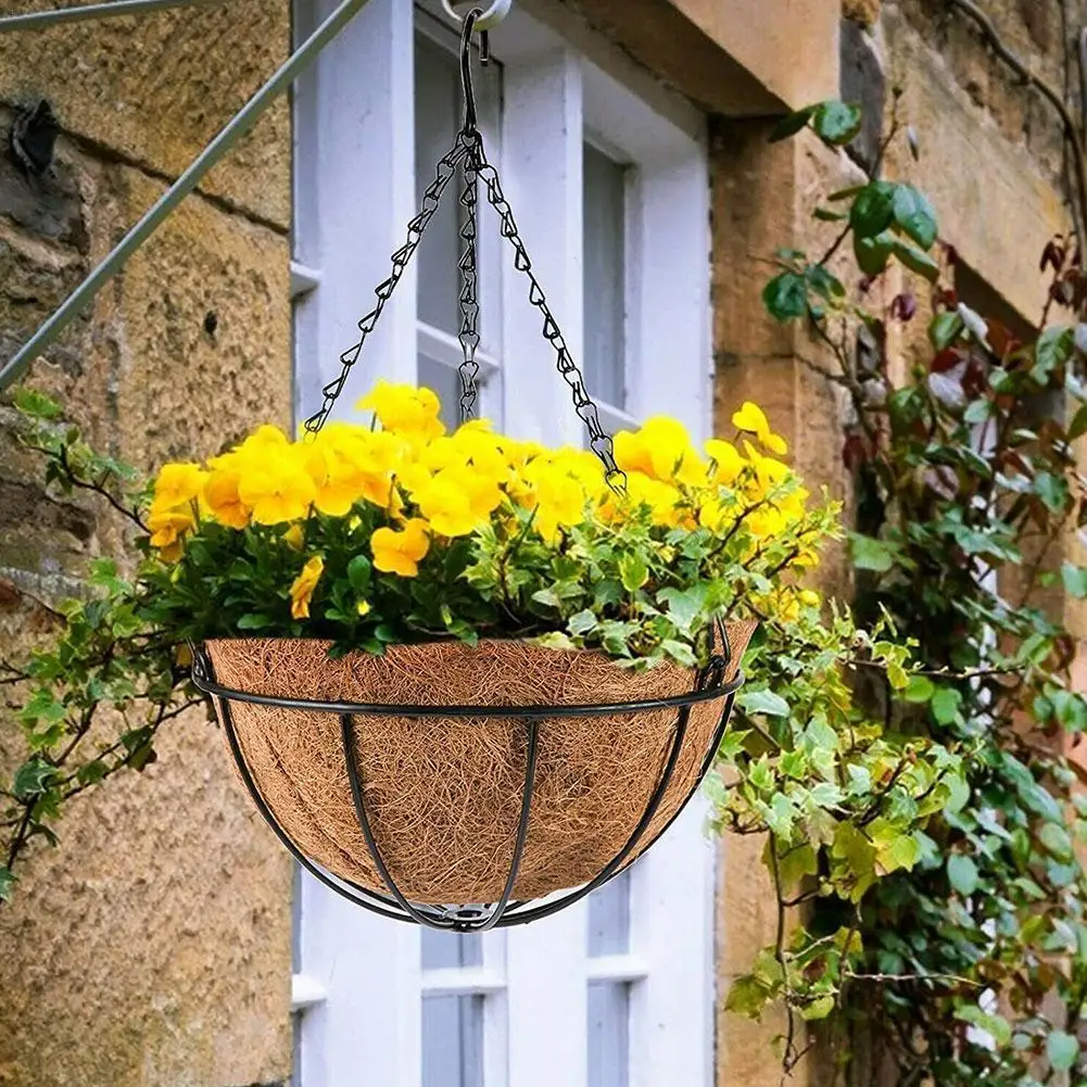 

10inch Coconut Palm Hanging Flower Pot With 3 Leg Chain Home Basket Garden Decoration Planter Holder Wire R2W5