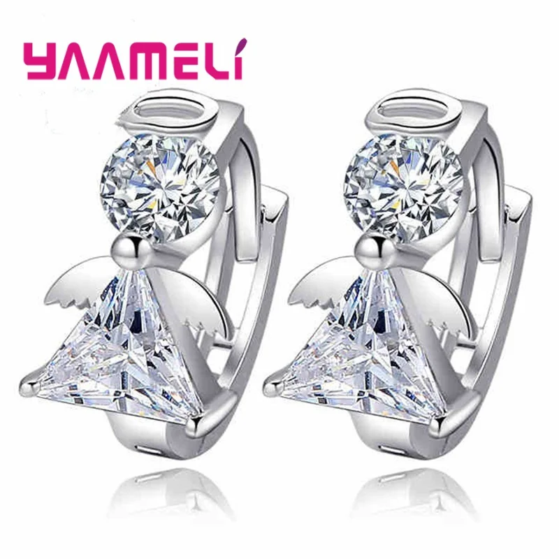 Высокая Qauality женщина девушка уха Pendientes ювелирные изделия 925 стерлингового серебра с натуральным Кристальный Ангел выглядеть модно серьги в виде колец,