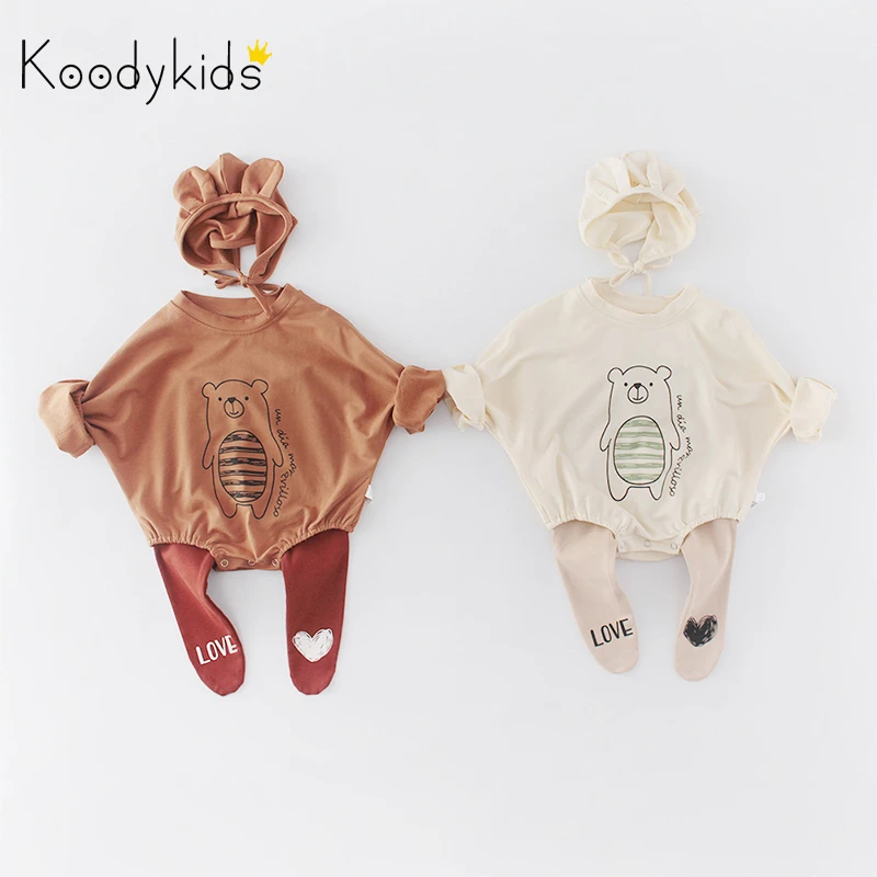 Koodykids/2020 г. весенне-осенние боди для маленьких мальчиков с коричневым медведем