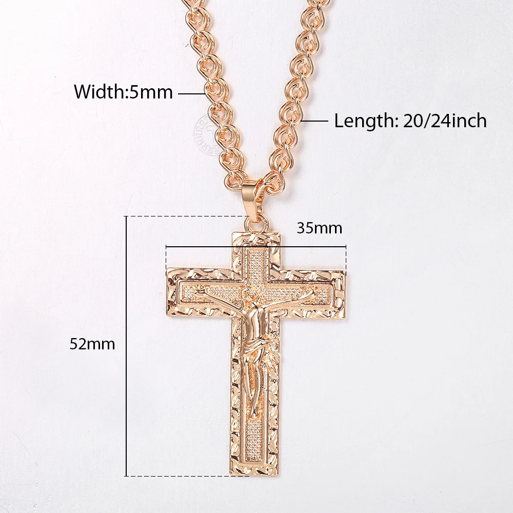 Fashion Men's Pendant 585 Rose Gold Color Cross Chain Big Jesus Charm Necklace For Husband Boy friend Gifts dropshipping GP437A images - 6