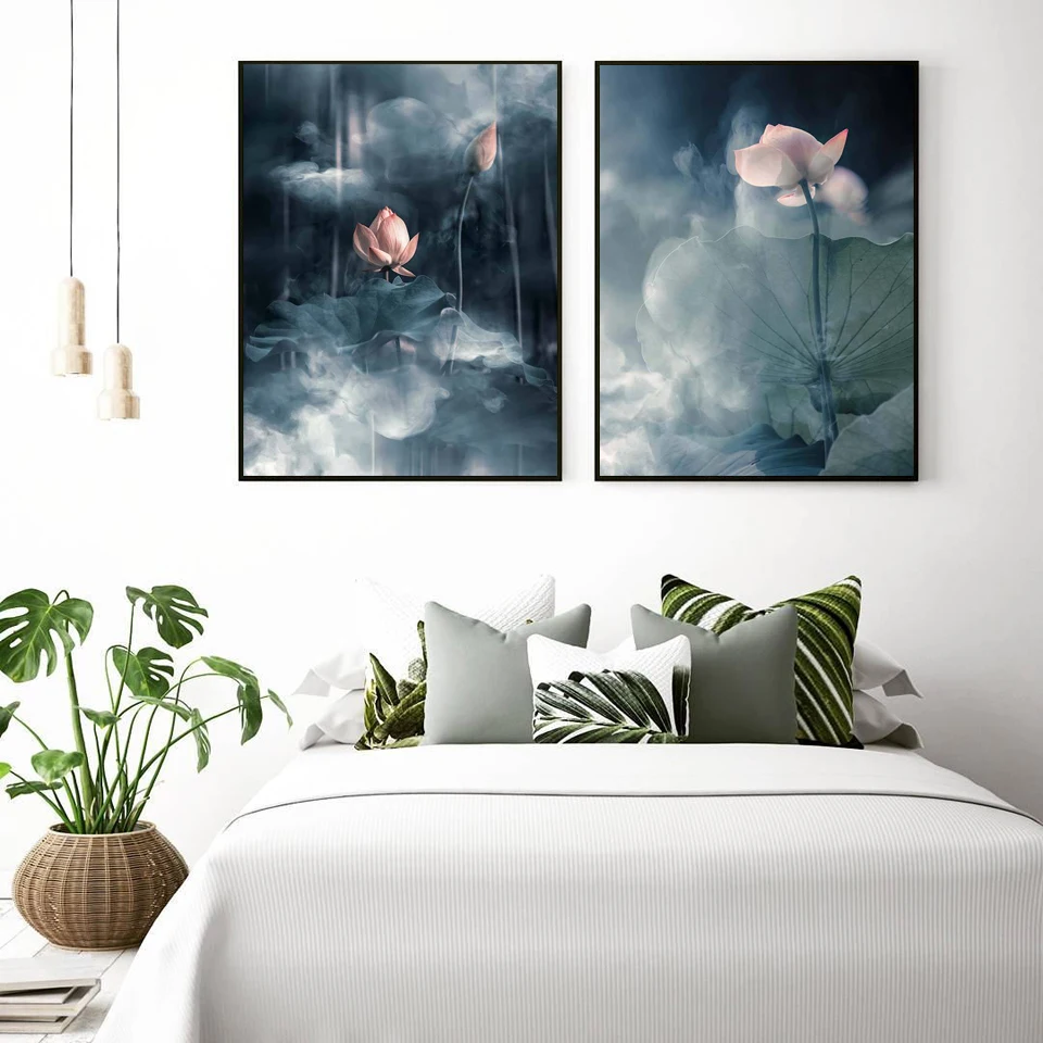 

Nordic Lotus Canvas Painting New Chinese Style Poster and Print Wall Art Pictures for Living Room Aesthetic Aisle Decoration