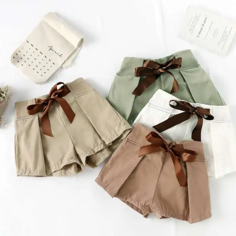 Летние штаны для маленьких девочек Хлопковые однотонные шорты со средней талией