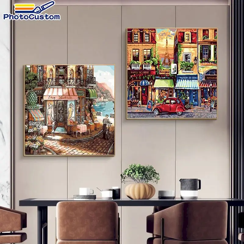 

PhotoCustom Frame Paints By Numbers Street Kiss Kits Modern Drawing By Numbers Landscape For Adult Home Decor Diy Gift Art