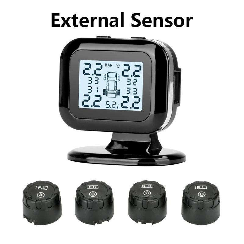 External sensor Автомобильный TPMS система контроля давления в шинах цифровой дисплей регулировка яркости USB интерфейс Поддержка зарядки телефона 4 датчика - Тип: External sensor