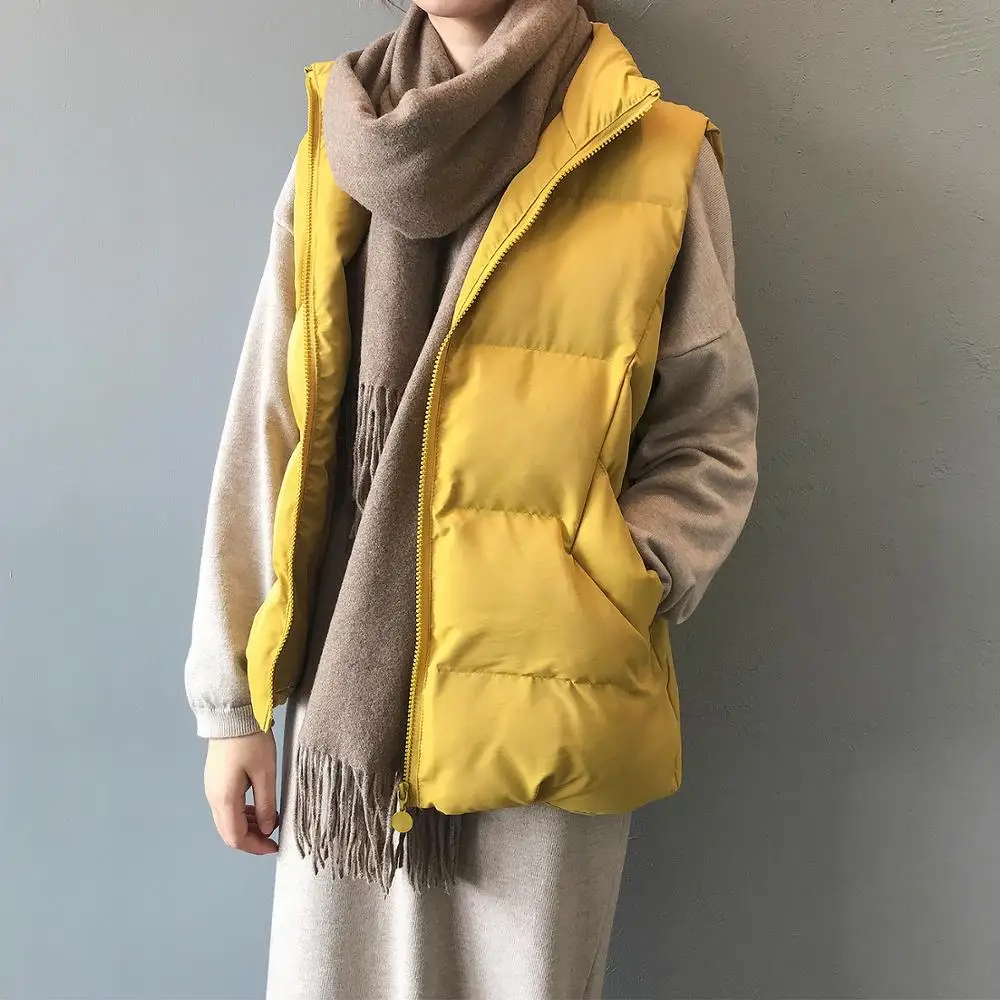 

2020 New Autumn Winter Style Cotton Vest Women's Oversized Sleeveless Stand Up WaistCoat Vest Jacket Female For Fashion