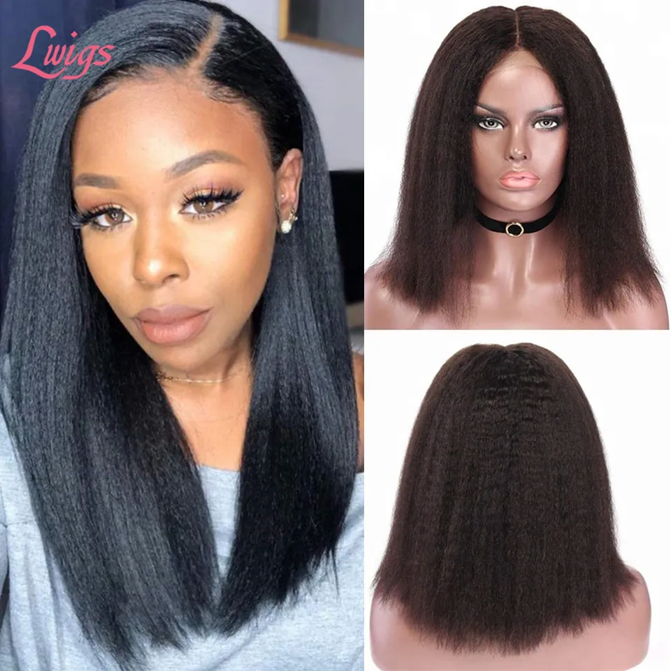 Яки прямые боб Синтетические волосы на кружеве парики из натуральных волос Yaki