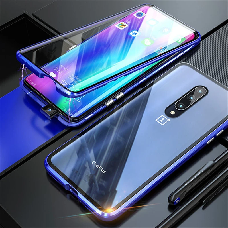 Двусторонний металлический чехол с магнитной адсорбцией для OnePlus 7 7T Pro 6T Защитное