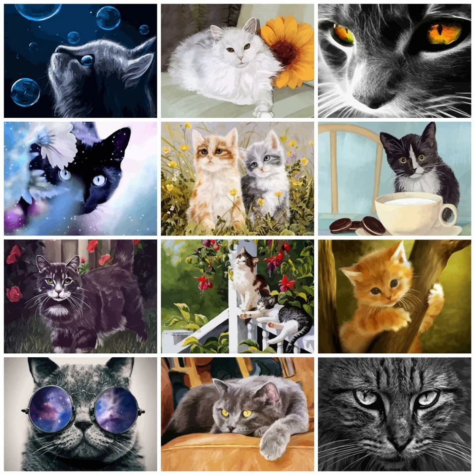 

AZQSD 50x40cm Paints By Numbers Animals Pictures Oil Drawing By Numbers Cat Full Set Coloring By Numbers Home Decor