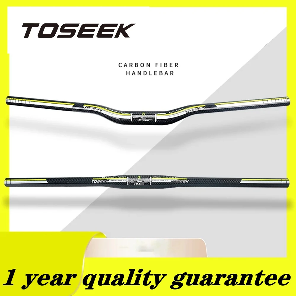 

TOSEEK Yellow Carbon Fibre Handlebar Bike MTB Bicycle Mountain Bars Flat Rise Handlebars Stem Clamp 31.8mm