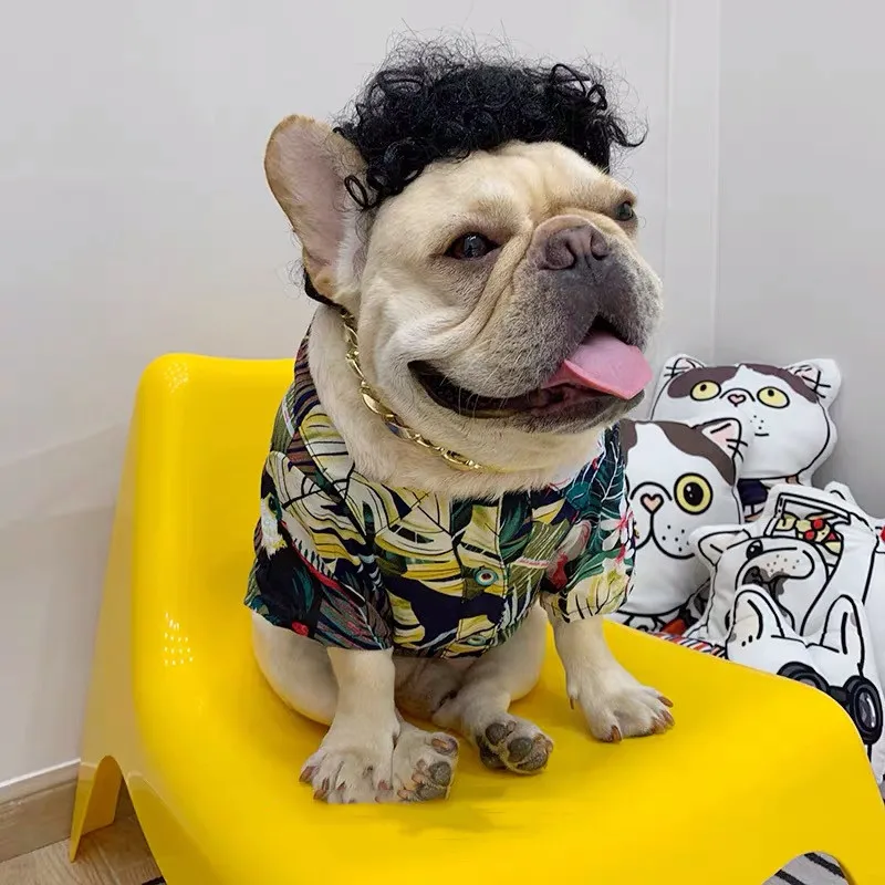 Французский бульдог летняя Гавайская футболка с цветами Классная рубашка для