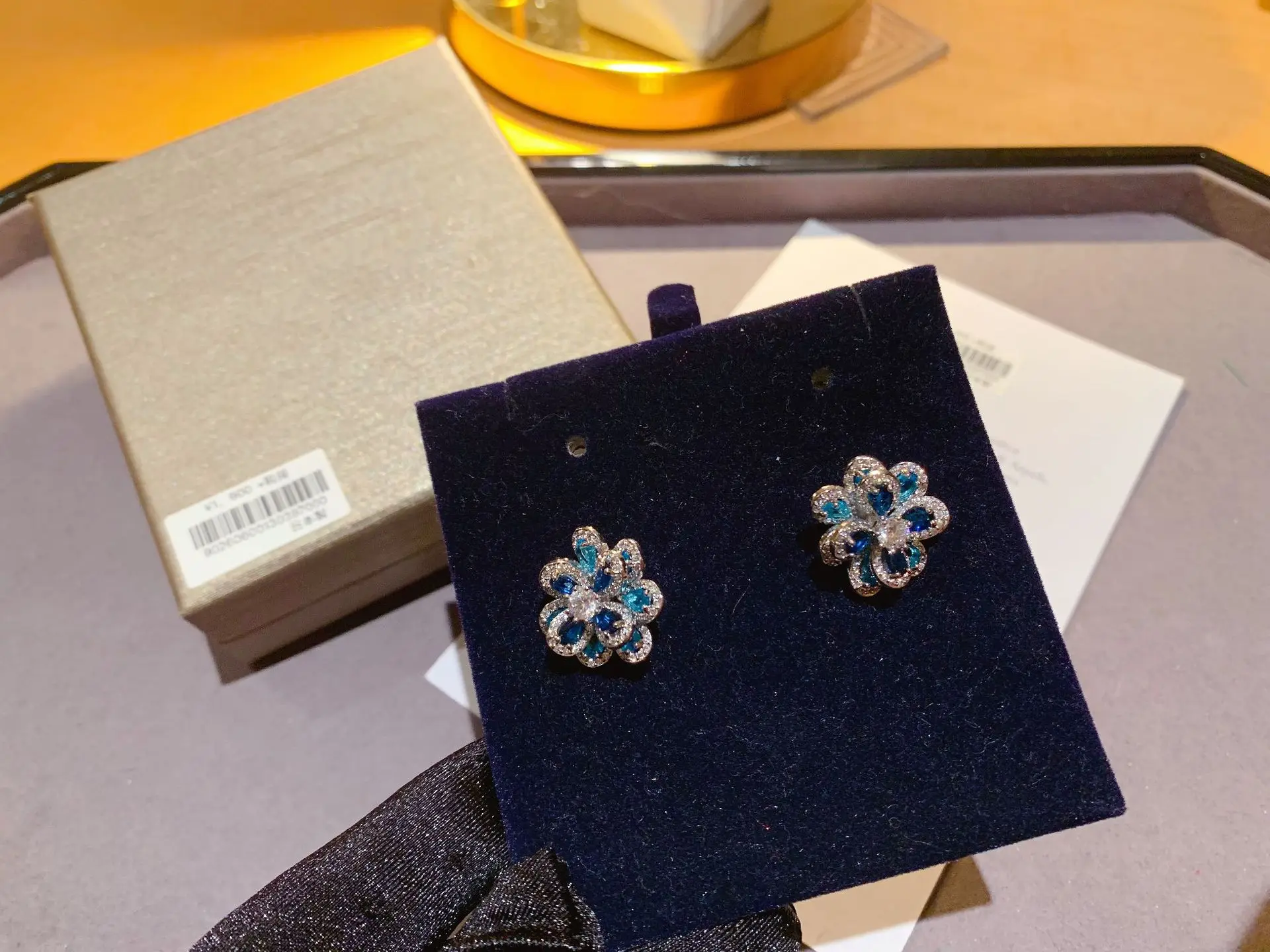 

Heavy industry hit color baroque sapphire flower earrings micro inlaid s925 silver earrings wholesale