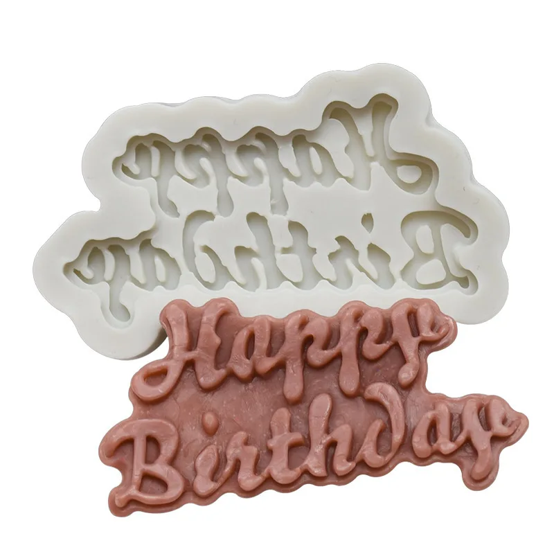 

Happy Birthday Silicone Mold Fondant Resin Sugarcraft Mold For Pastry Cup Cake Decorating Kitchen Tool