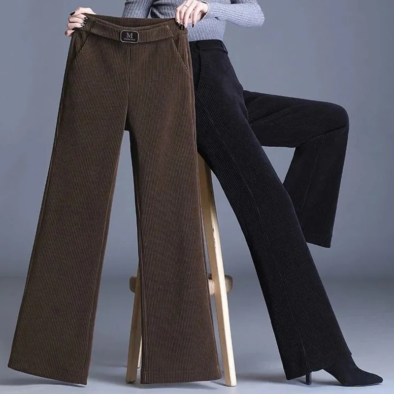 

Streetwear Corduroy Spring Autumn Pants Large Size 4XL Casual Wide Leg Pants Women Slim Waist Stretch Flare Pants Loose Trousers