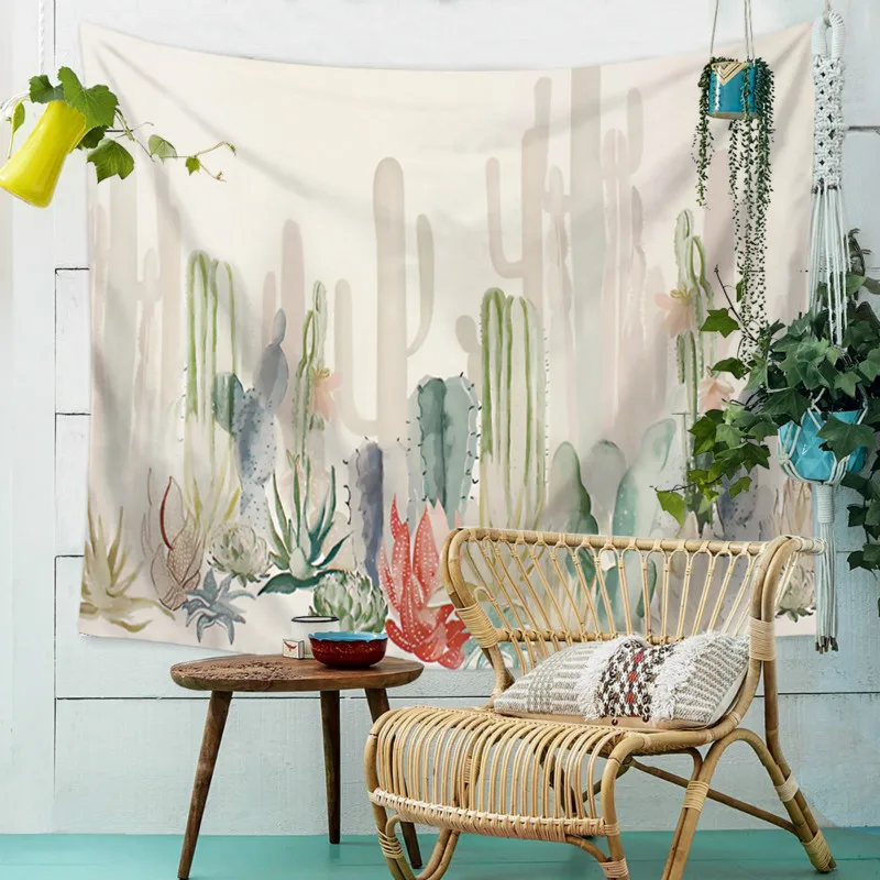 Настенный кактус гобелен зеленый суккуленты 3D Цветочный художественный ковер