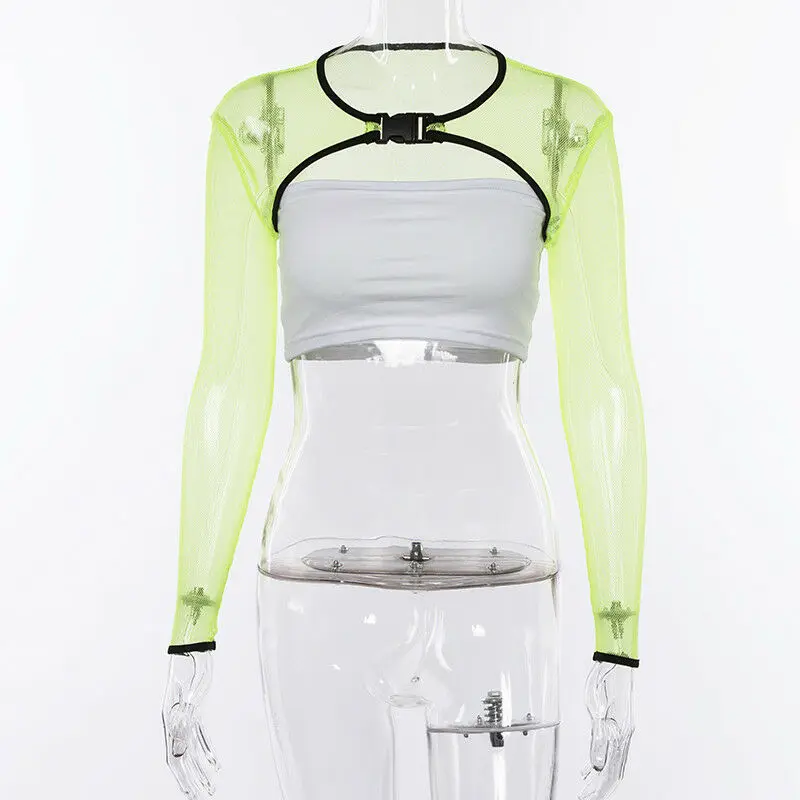 Женская прозрачная сетчатая майка однотонный укороченный топ в сеточку зеленого