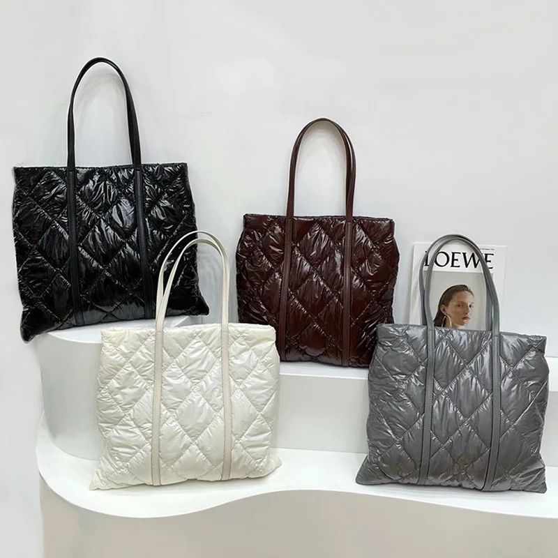 

Large Capacity Ladies Space Cotton Tote Bag High Quality Ms. Down Bags 2021 Winter New Fashion Shoulder Bag For Women Handbags