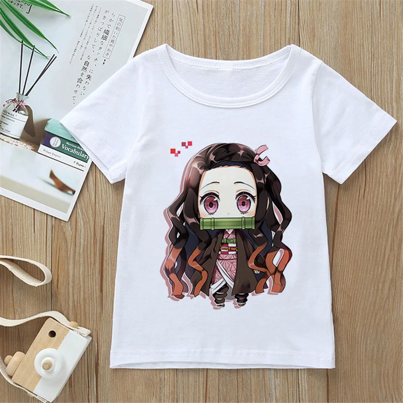 

Футболка детская с коротким рукавом, белая рубашка в стиле японского аниме с рассекающим демонов, модная одежда с графическим принтом для м...