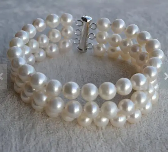 

Favarite Pearl Fine Jewelry 3 Rows 7-8MM White Freshwater Pearl Bracelet Wedding Party Birthday Prom Charming Women Gift