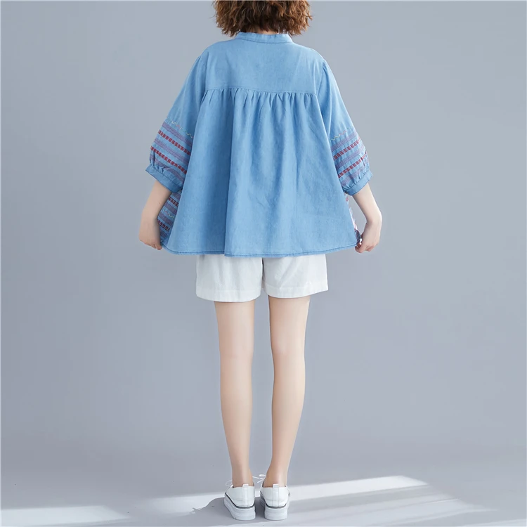 2020 новые летние женские модные элегантные джинсовые топы с вышивкой Женские