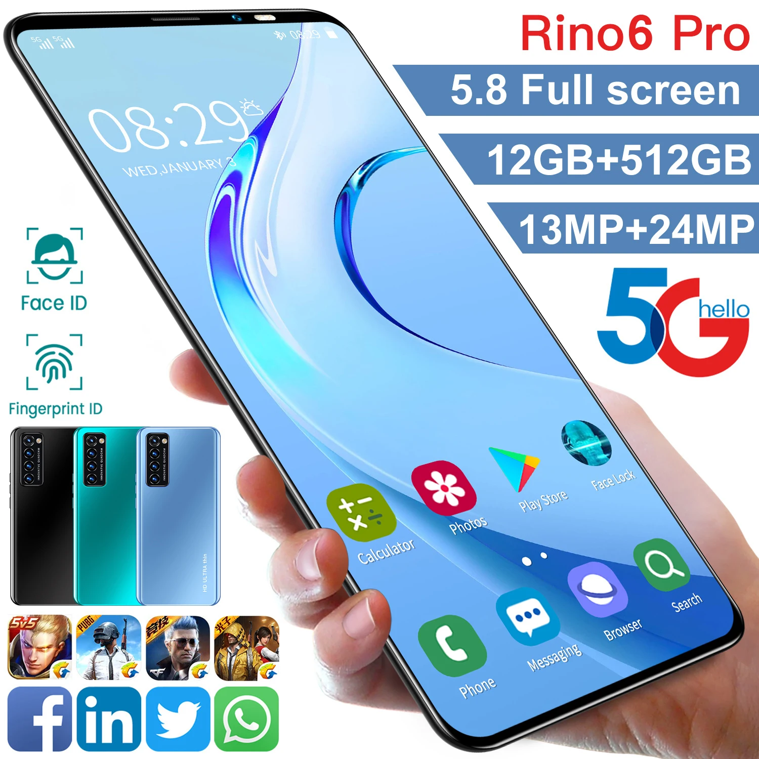 

Hot Selling 5G Global Version Rino6 Pro 5.8 Inch 12GB 512GB 4G HUAWE Smartphones Network Deca Core 32MP HD Mobile Phone