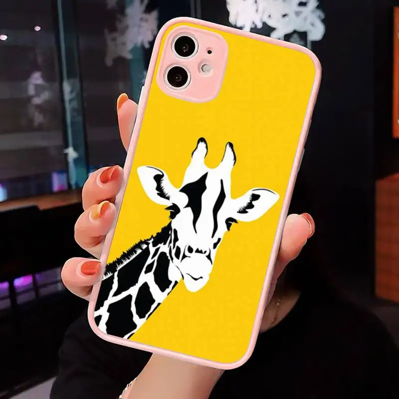 

giraffe Phone Case For iPhone 12 11 Mini Pro XR XS Max 7 8 Plus X Matte transparent Pink Back Cover