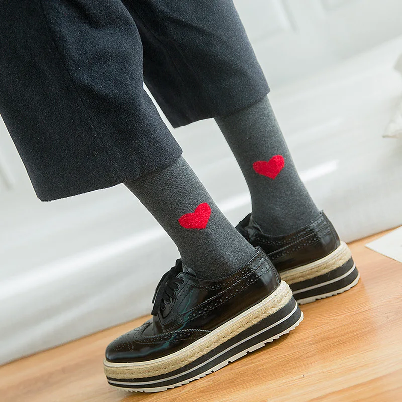 

1 Pair Autumn and Winter Long Tube College Wind Female Socks Women Sweet Heart Socks Women Long Tube Cotton Socks