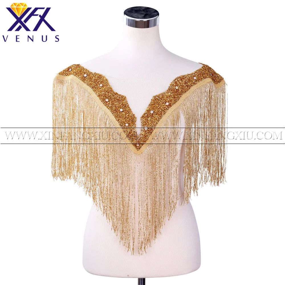 

XFX VENUS 10 piece Bodice tassel Design Patches Bridal fringe Applique Dress Trimming for Wedding Dress Costume Sew on