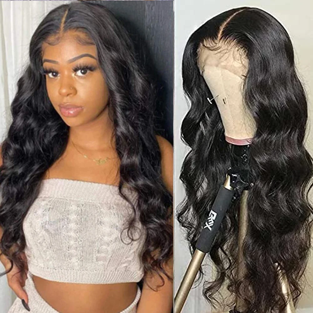 

RONGDUOYI Glueless Loose Wave Wigs Deep Part Black Color Long Synthetic Lace Wigs For Women High Temperature Fiber Cosplay Wig