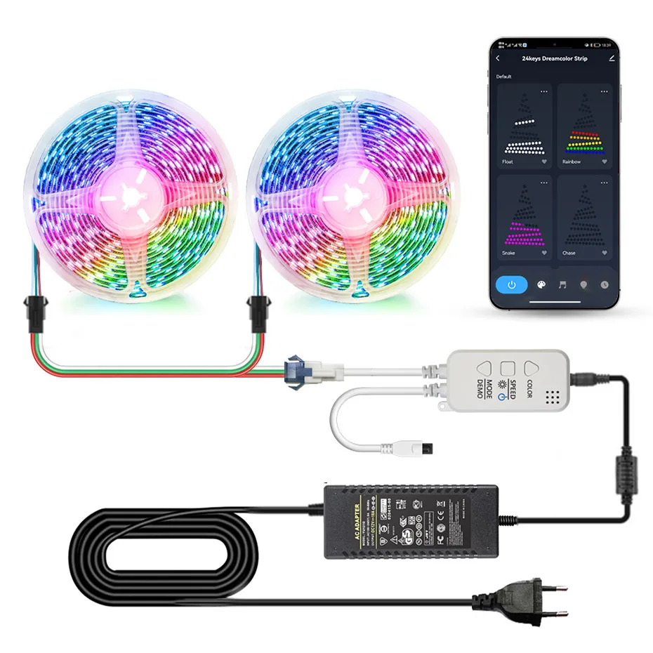 Светодиодная лента RGB WS2811 5050 RGBIC гибкая с поддержкой Wi-Fi и Bluetooth 12 В постоянного