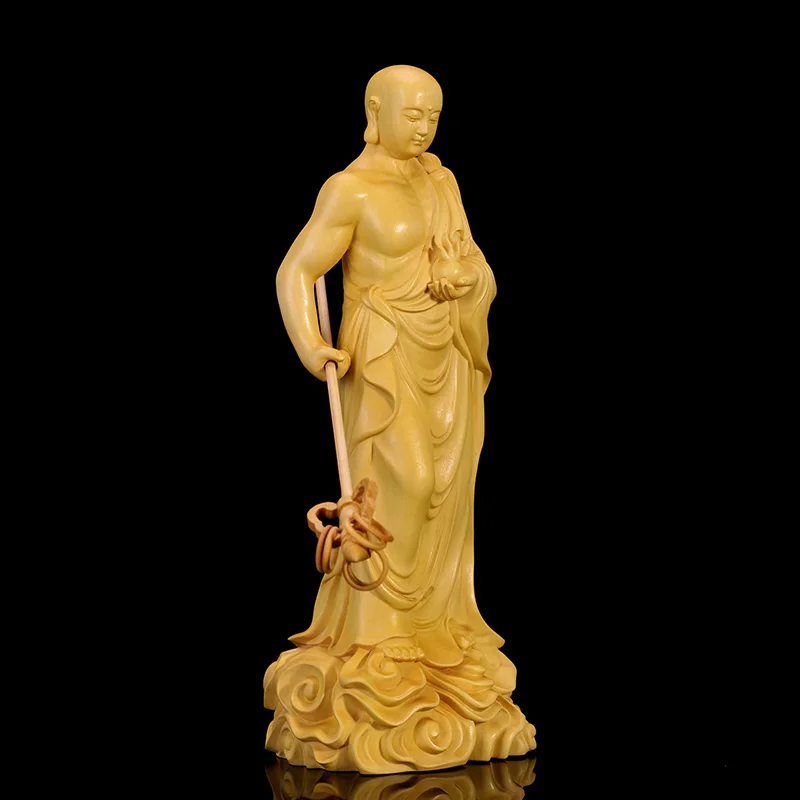20 см Ksitigarbha скульптура Boxwood резьба дома украшения из массива дерева статуя Будды