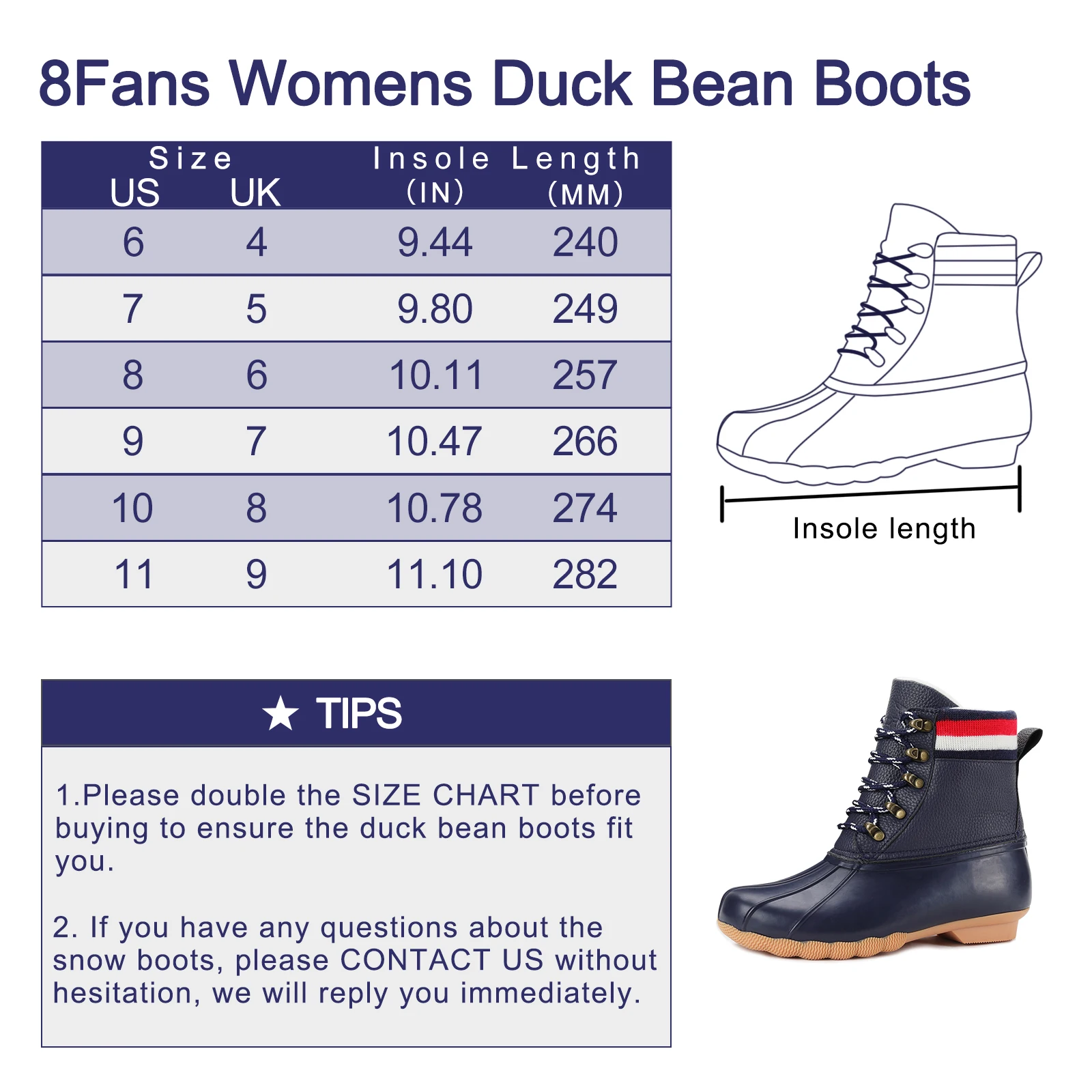 8Fans Womens Duck Bean Boots Waterproof Ankle Rain Shoes Insulated Warm Rain Winter Snow Botas Mujer enlarge