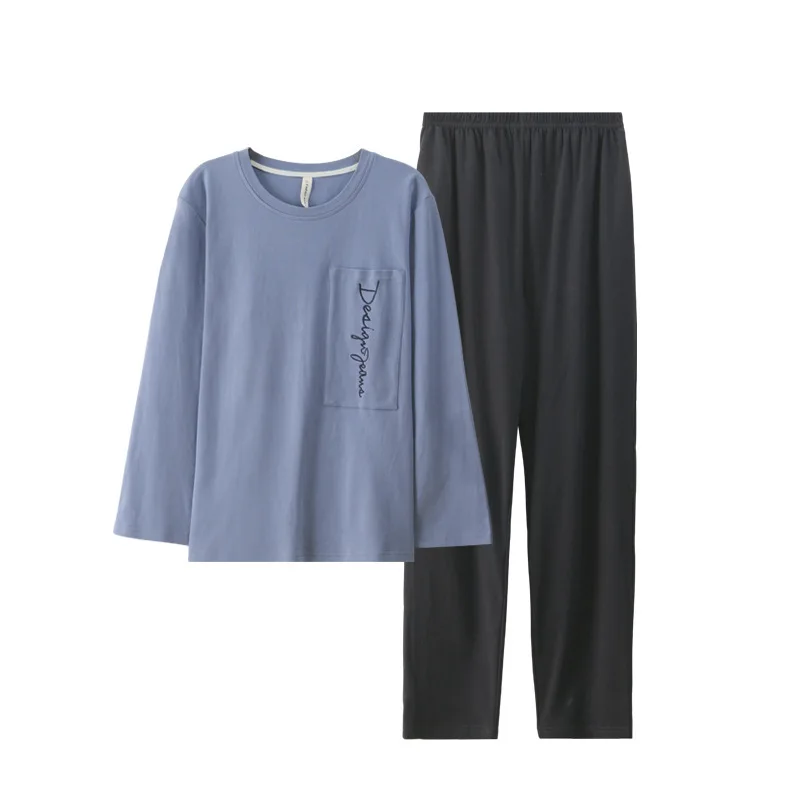 

New Style Cotton Pajamas Spring and Autumn Style Men's Home Wear Long-sleeved Thin Style Plus Fat Large Size Suit Men Fashion