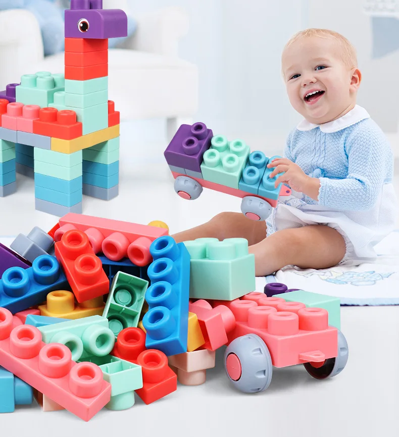 

Safe Kids Early Education Puzzle DIY Non-toxic Can Bite Toys Ever-changing Assembled Soft Large Particles Soft Play Blocks