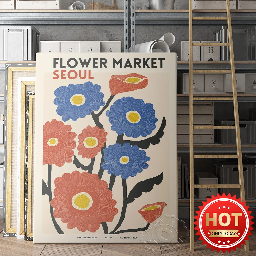 

Seoul Flower Market Print Art Poster Botanical Plant Canvas Painting Abstract Wall Picture Bedroom Decor