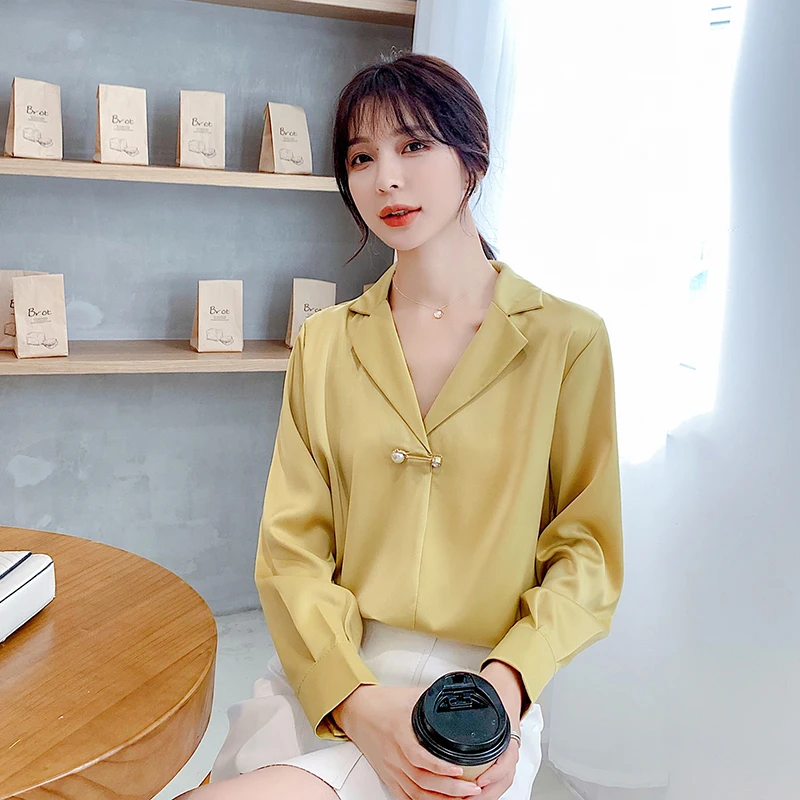 KINOMI 2019 Новая Осенняя элегантная Свободная Женская блузка с длинным рукавом и