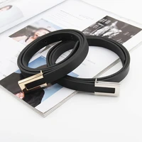 women pu leather belts pure color thin skinny waistband adjustable belt new arrival simple fashion snap buckle thin belt